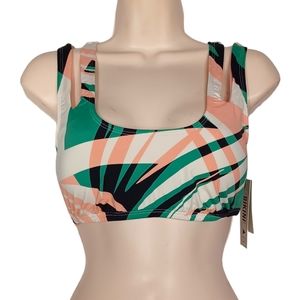 THE BIKINI LAB Pink Peach Green Tropical Palm Leaf Print Sleeveless Bikini Top L
